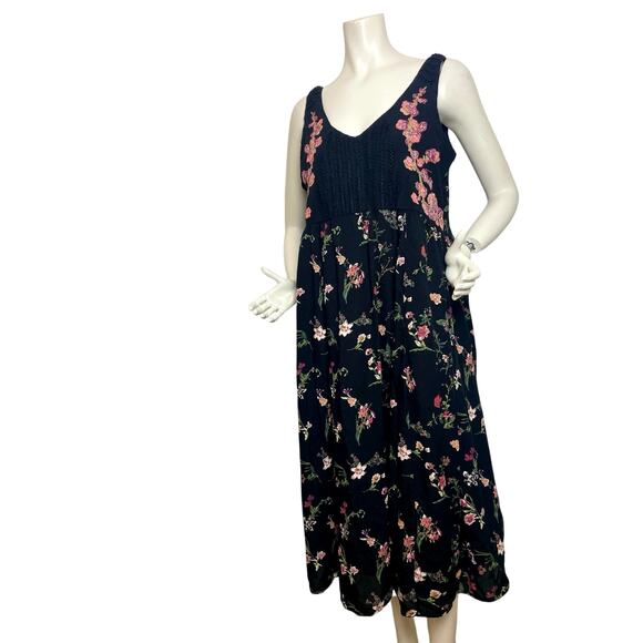 Anthropologie MIDI Dress Size Small Sleeveless Lola  Embroidered Floral Black - Picture 5 of 11